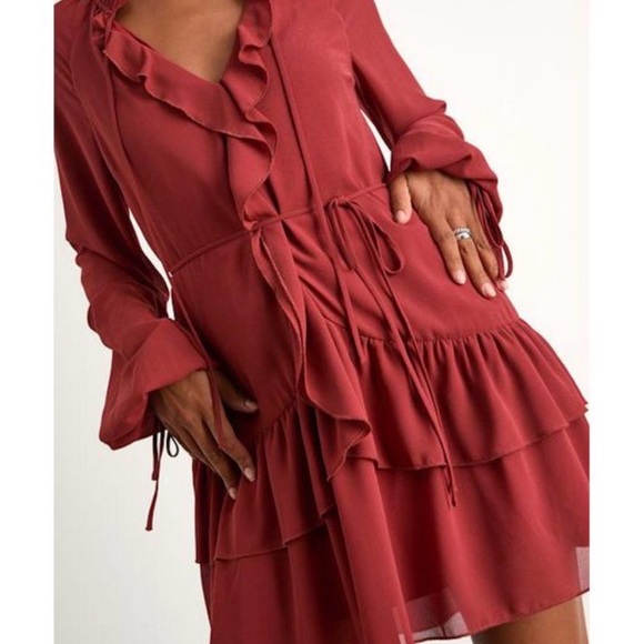 Lulus Allirah Rust Red Ruffled Long - Picture 3 of 5